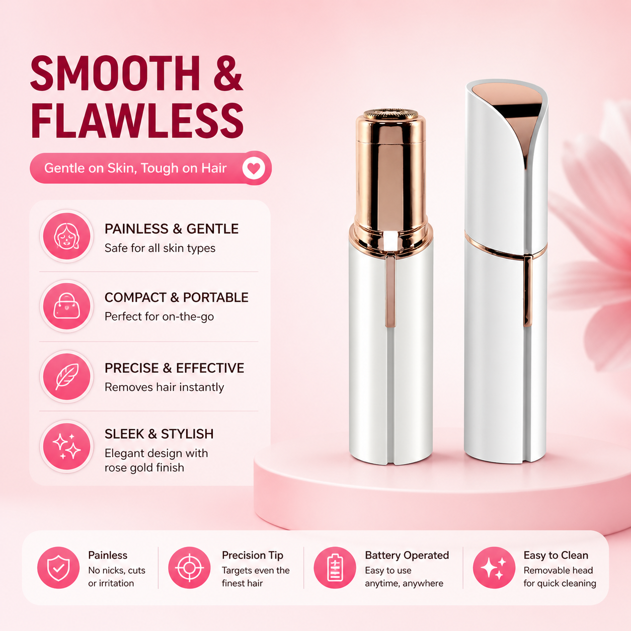 Facial Hair Remover for Women – Mini Epilator, Upper Lip & Face Hair Trimmer, Portable