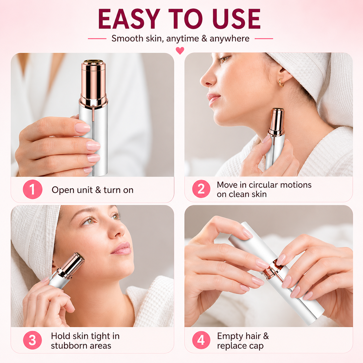 Facial Hair Remover for Women – Mini Epilator, Upper Lip & Face Hair Trimmer, Portable