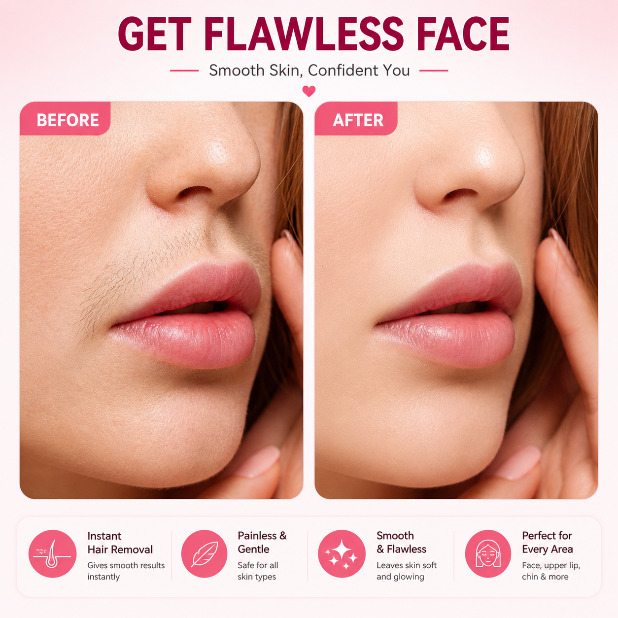 Facial Hair Remover for Women – Mini Epilator, Upper Lip & Face Hair Trimmer, Portable