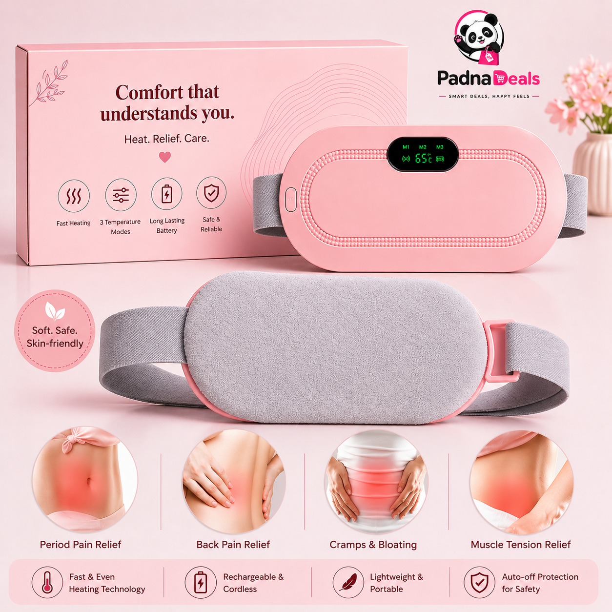 Portable Period Heating Pad Belt for Women | Fast Pain Relief, Rechargeable & Adjustable Comfort